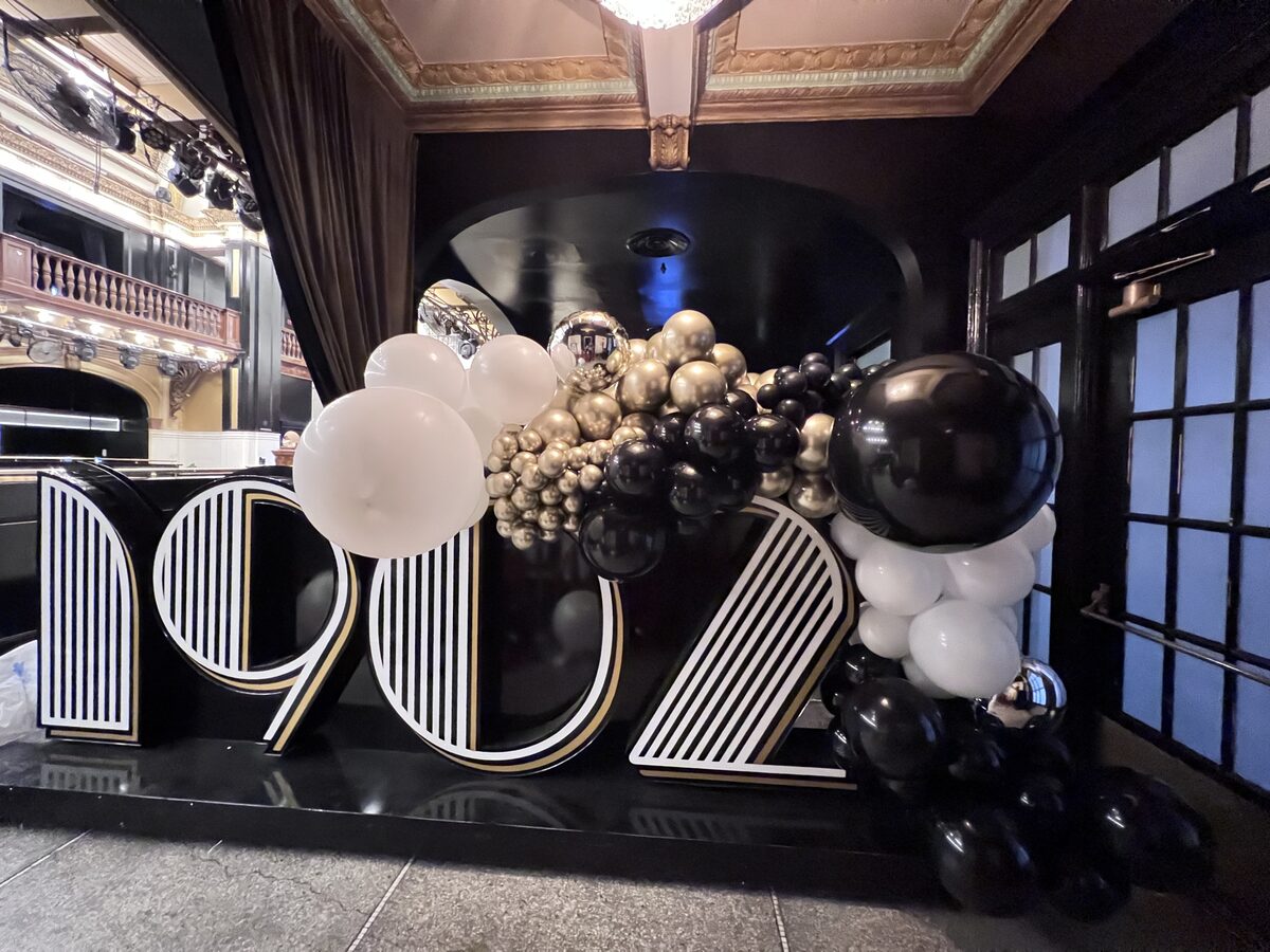 Custom balloon garland for 1902 Bar and Grill restaurant décor San Antonio