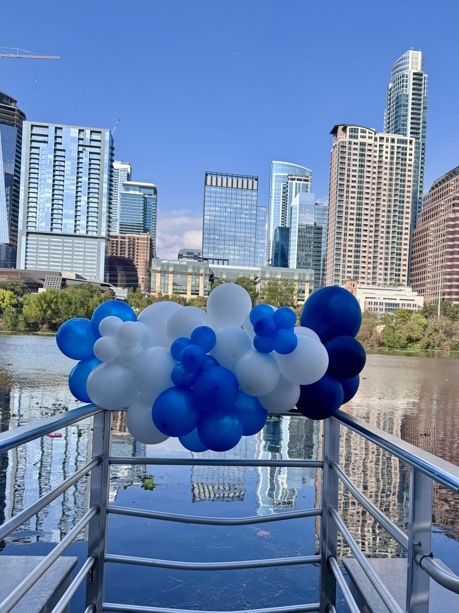 Custom balloon arch for Austin Boat Show Austin Texas