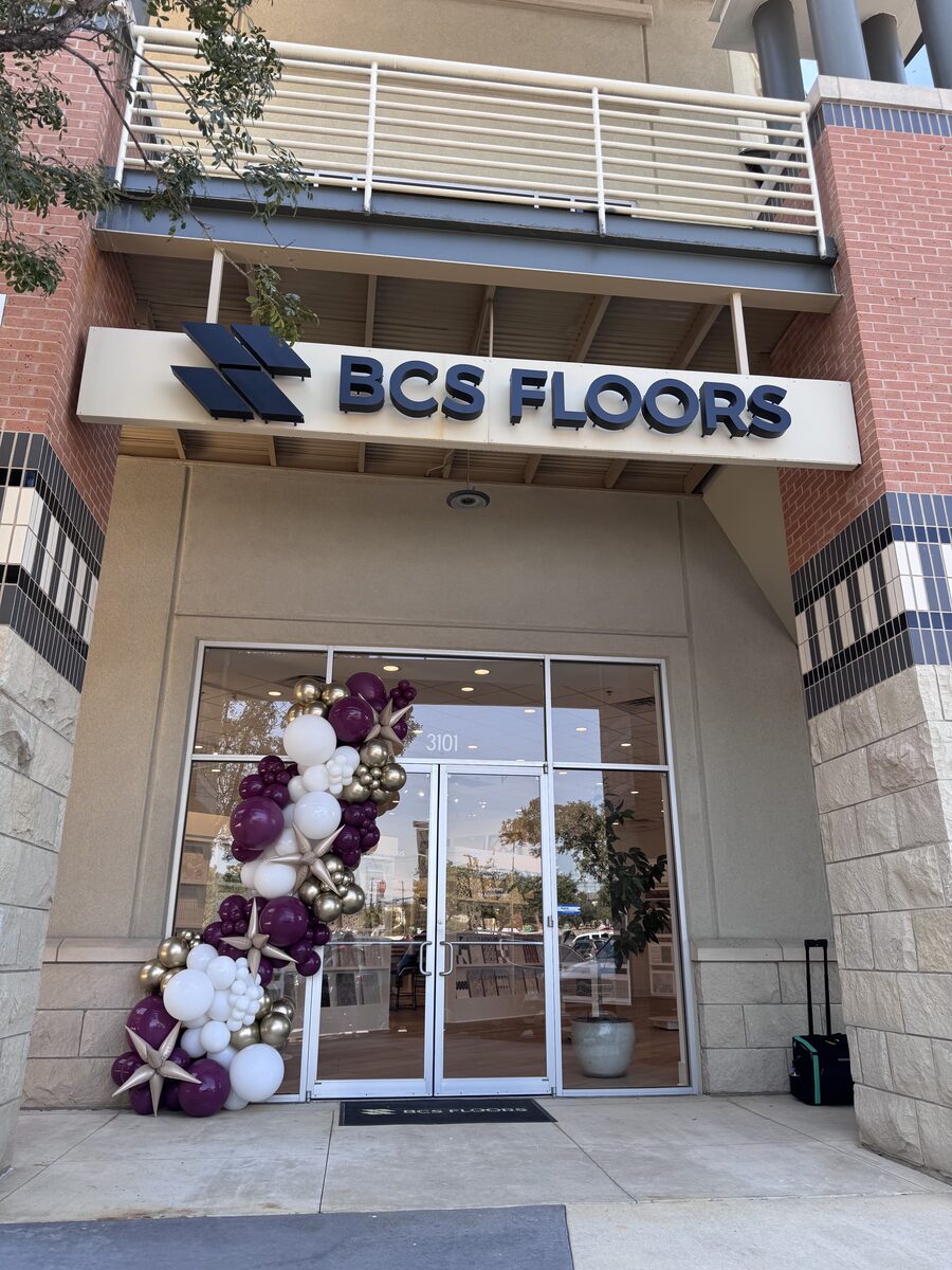 Balloon installation for BCS Floors grand opening event San Antonio TX
