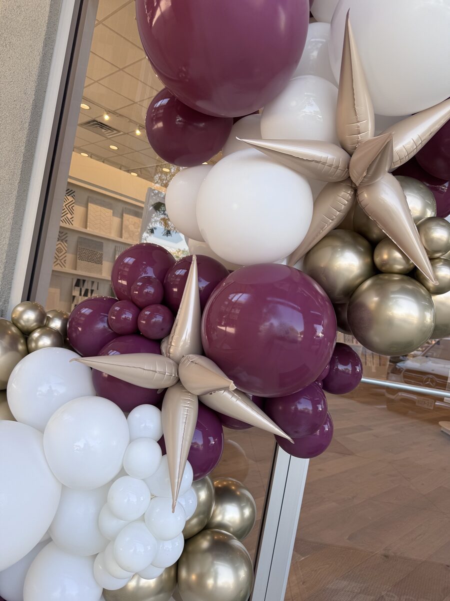 Balloon garland for BCS Floors store event San Antonio TX