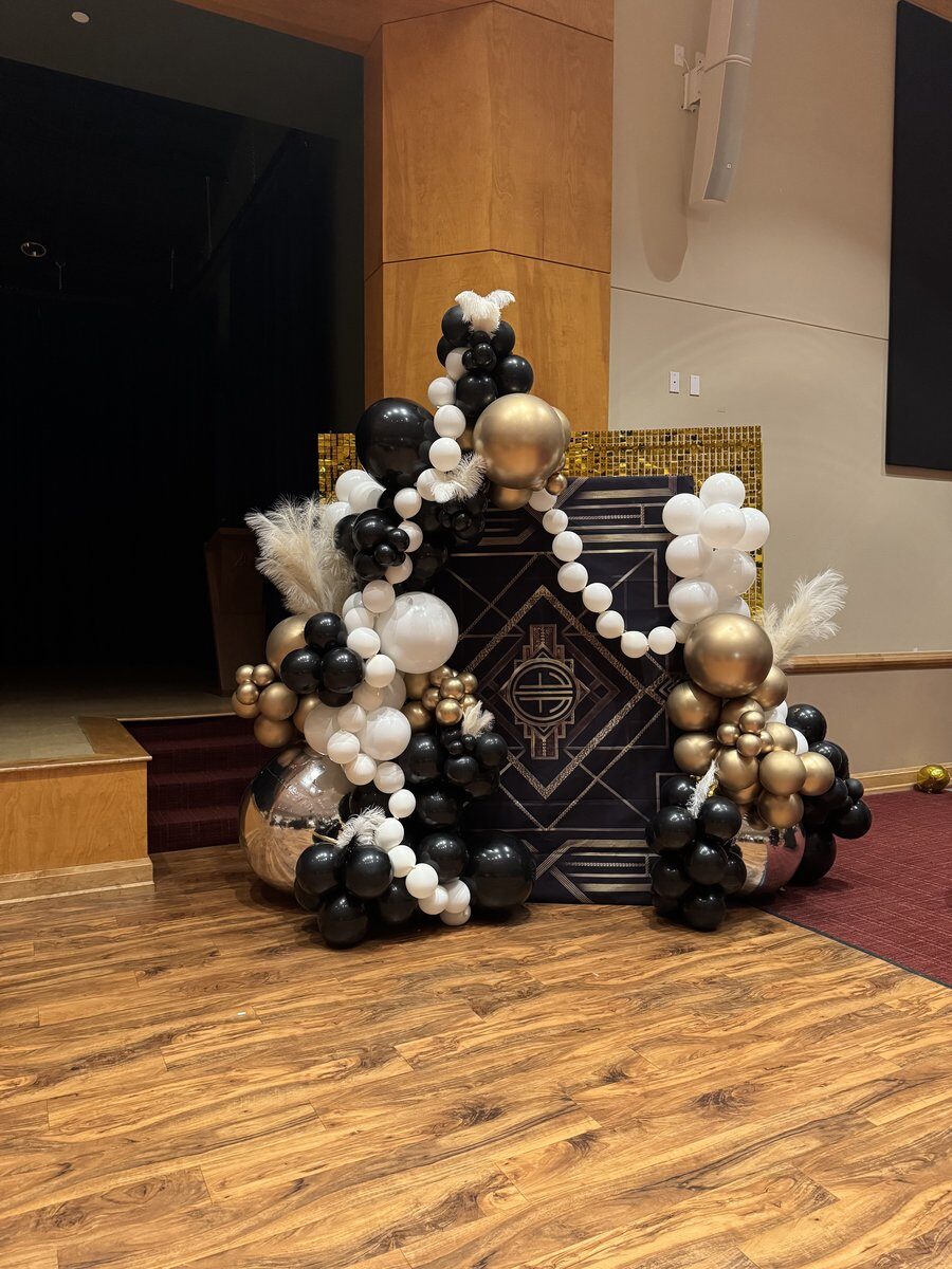 Elegant balloon garland for Great Hearts Schools gala in San Antonio TX