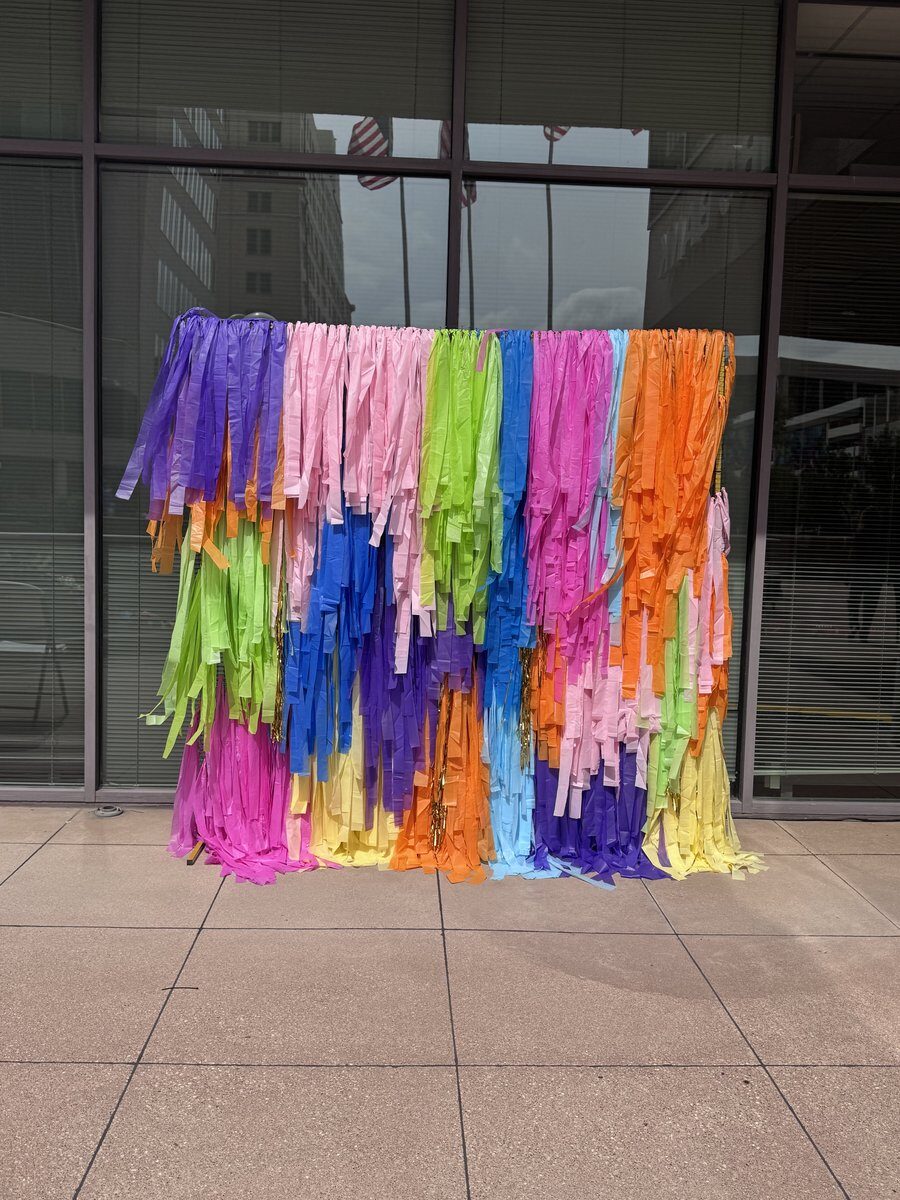 Corporate balloon arch in fiesta colors for IBC Bank San Antonio