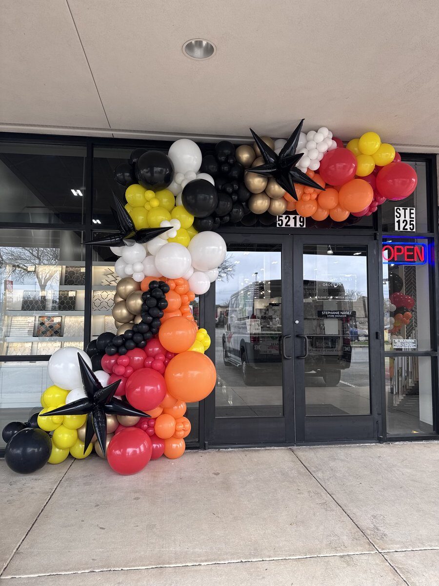 Balloon garland for The Tile Shop store event San Antonio TX